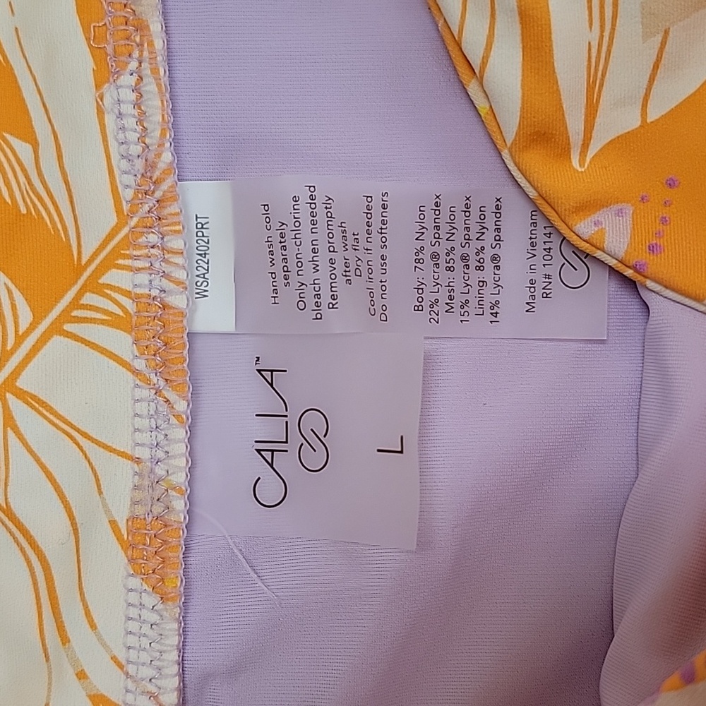 Calia High Rise Side Tie Bottom Palms Lavender Swimwear Bikini Set Size M/L NWT - Picture 5 of 8